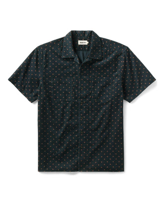 flatlay of The Conrad Shirt in Navy Pigeon Foulard Pincord