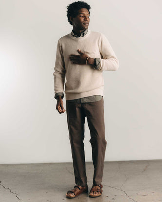 fit model posing in The Straight Foundation Pant in Organic Espresso