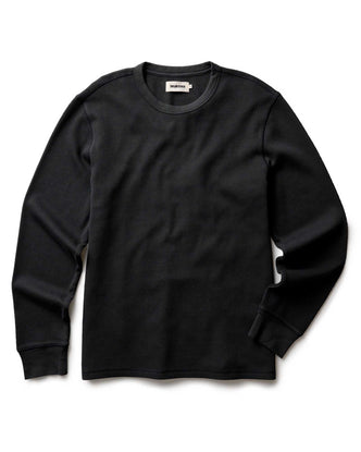 flatlay of The Organic Cotton Crew in Faded Black Waffle