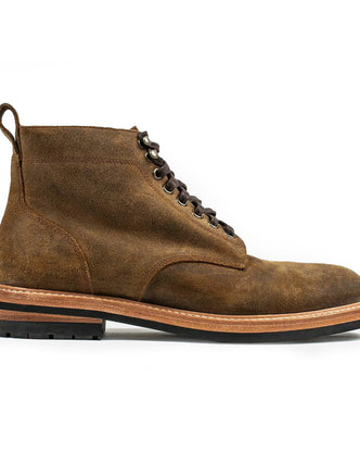 flatlay of The Trench Boot in Golden Brown Waxed Suede