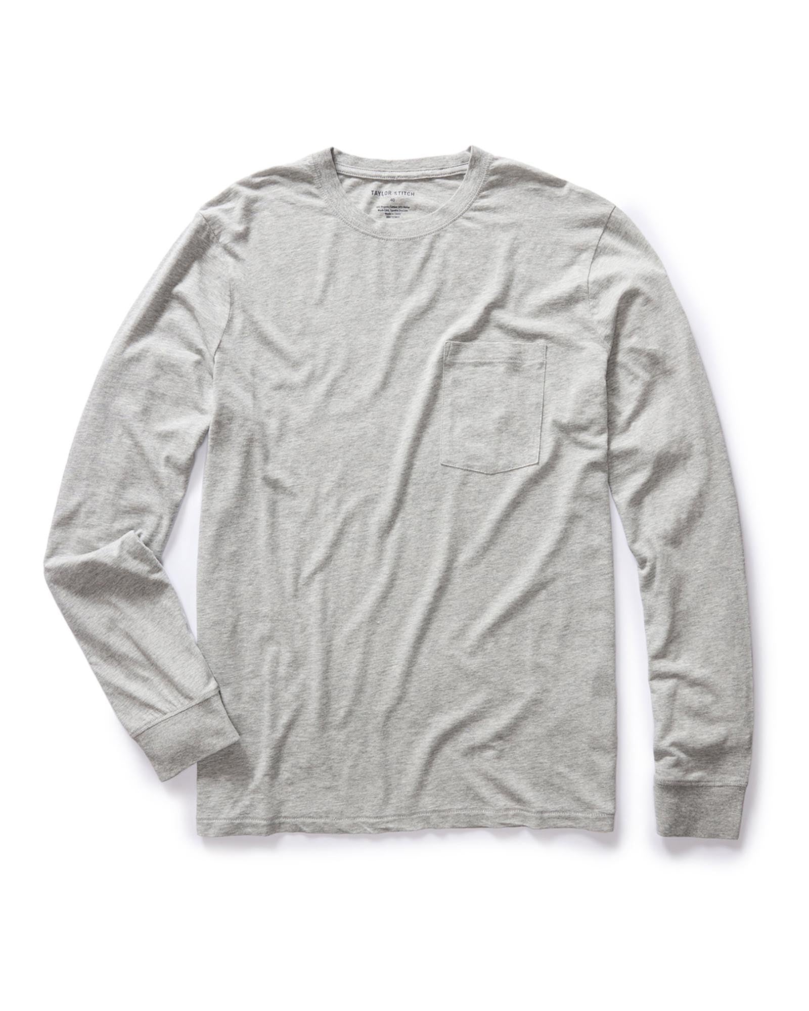 flatlay of The Cotton Hemp Long Sleeve Tee in Heather Grey, Knits by Taylor Stitch