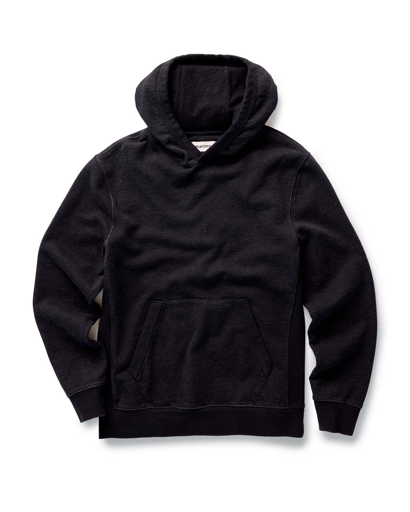 flatlay of The Apres Hoodie in Black Indigo Terry, Knits by Taylor Stitch