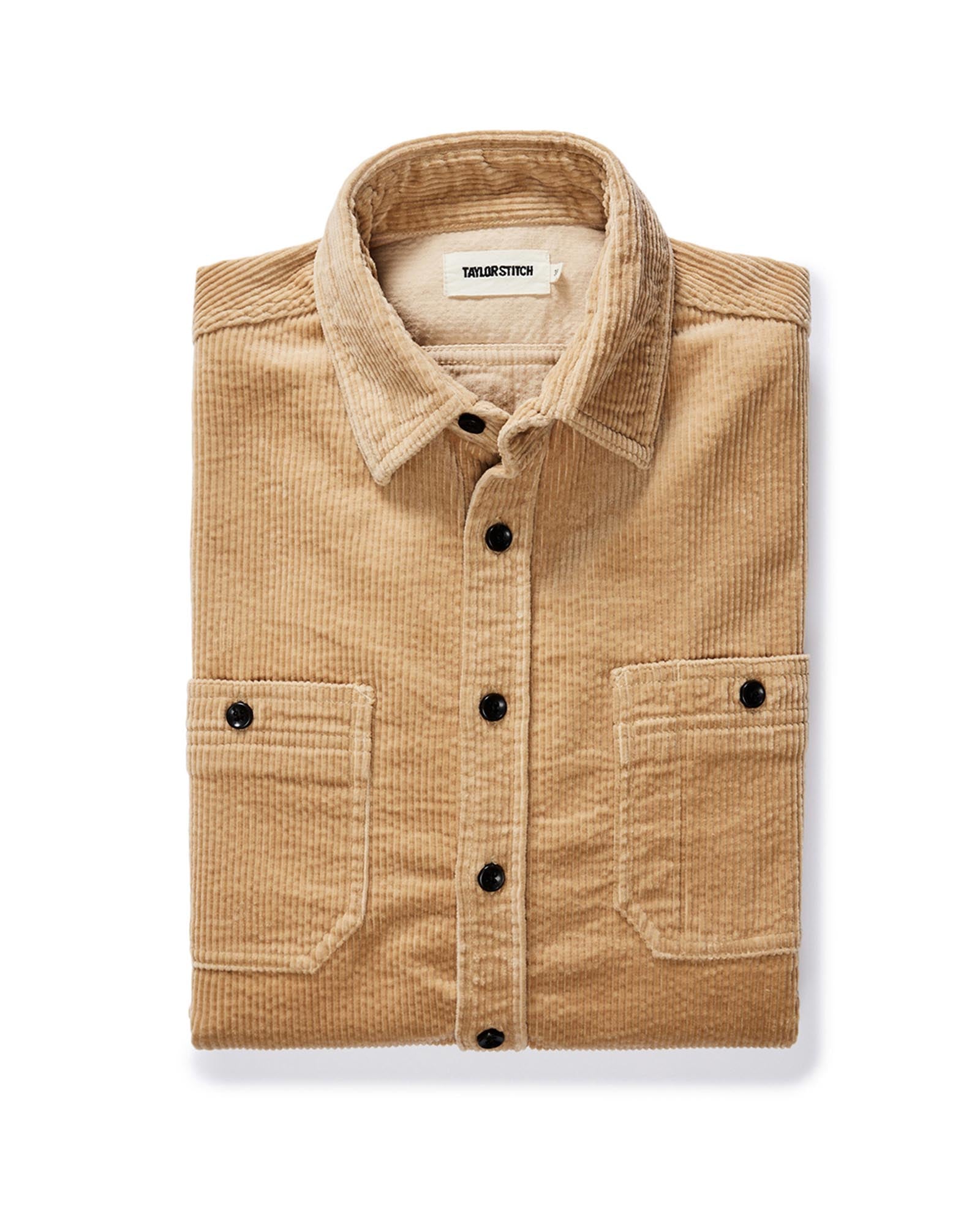 folded flatlay of The Utility Shirt in Camel Corduroy, Wovens by Taylor Stitch