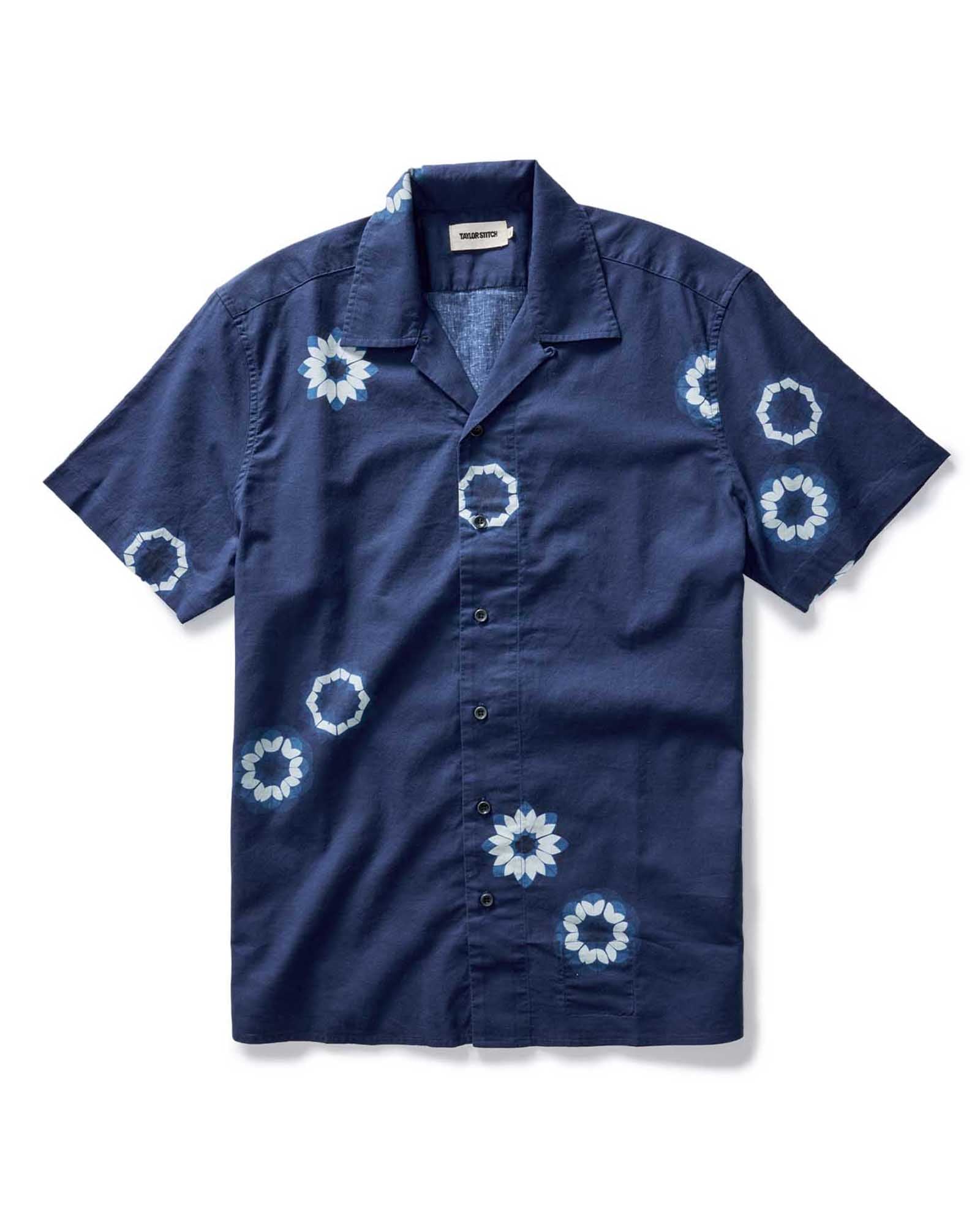 flatlay of The Davis Shirt in Dark Navy Geo, Wovens by Taylor Stitch