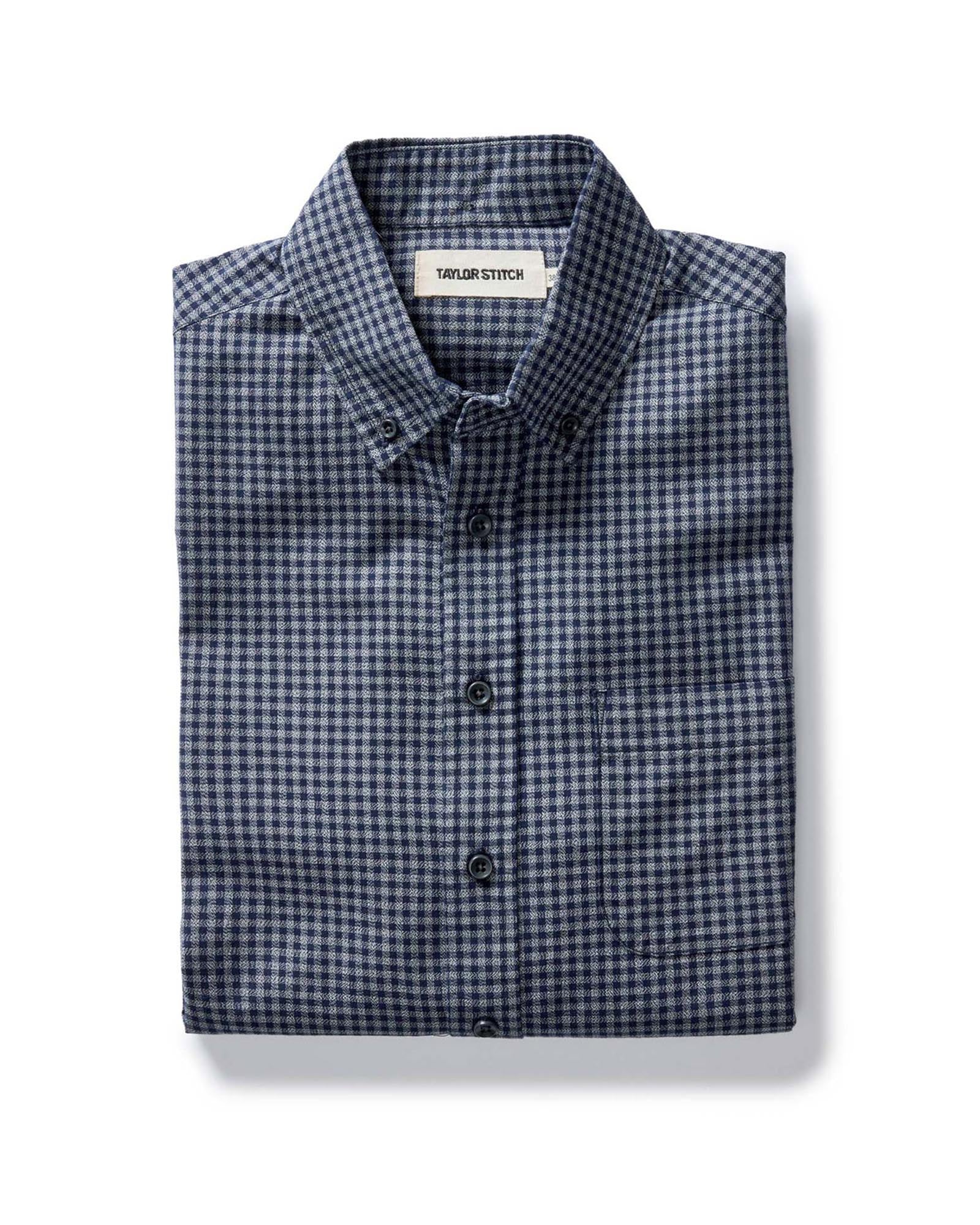 folded flatlay of The Jack in Marine Check, Wovens by Taylor Stitch