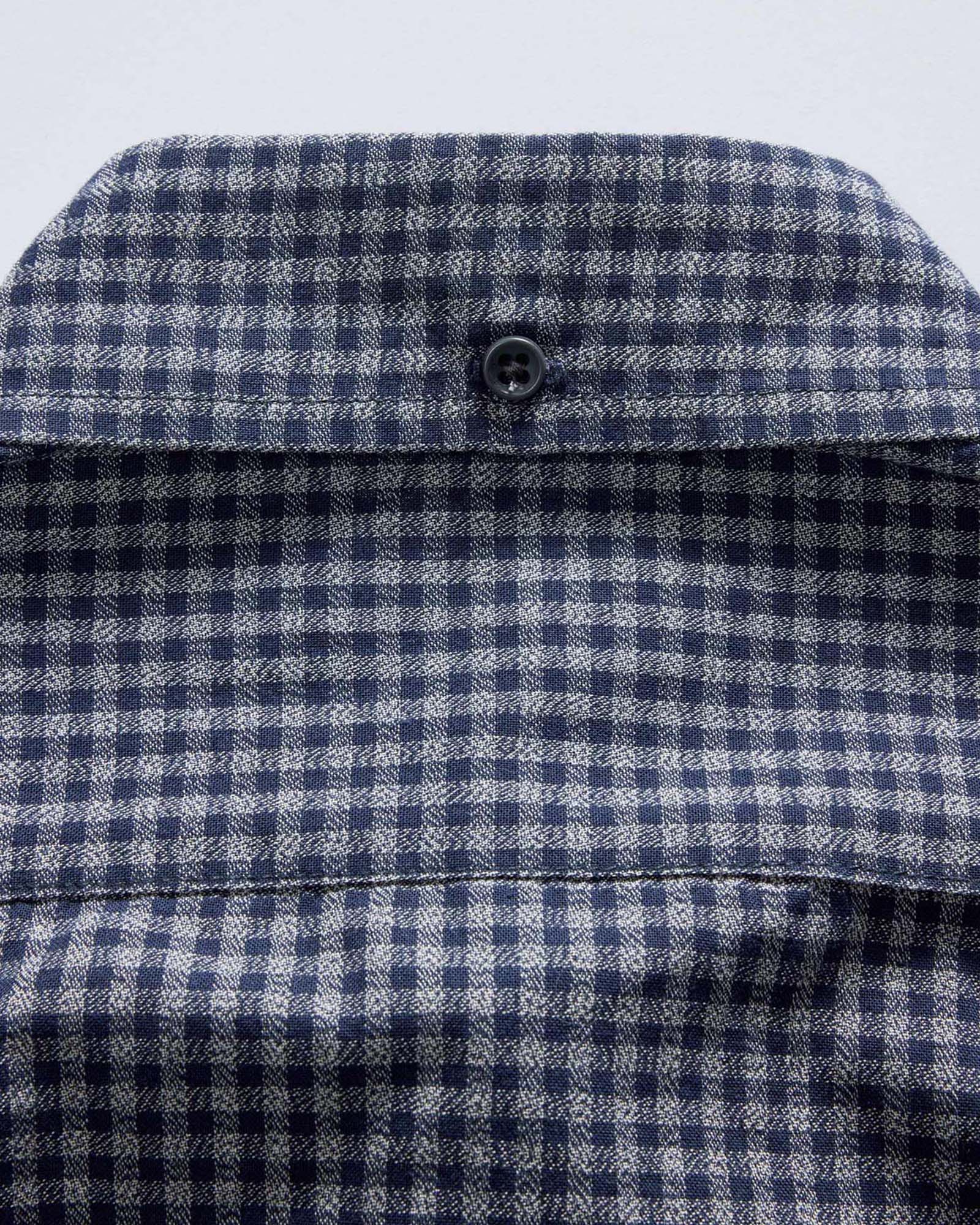 material shot of the back button on The Jack in Marine Check, Wovens by Taylor Stitch