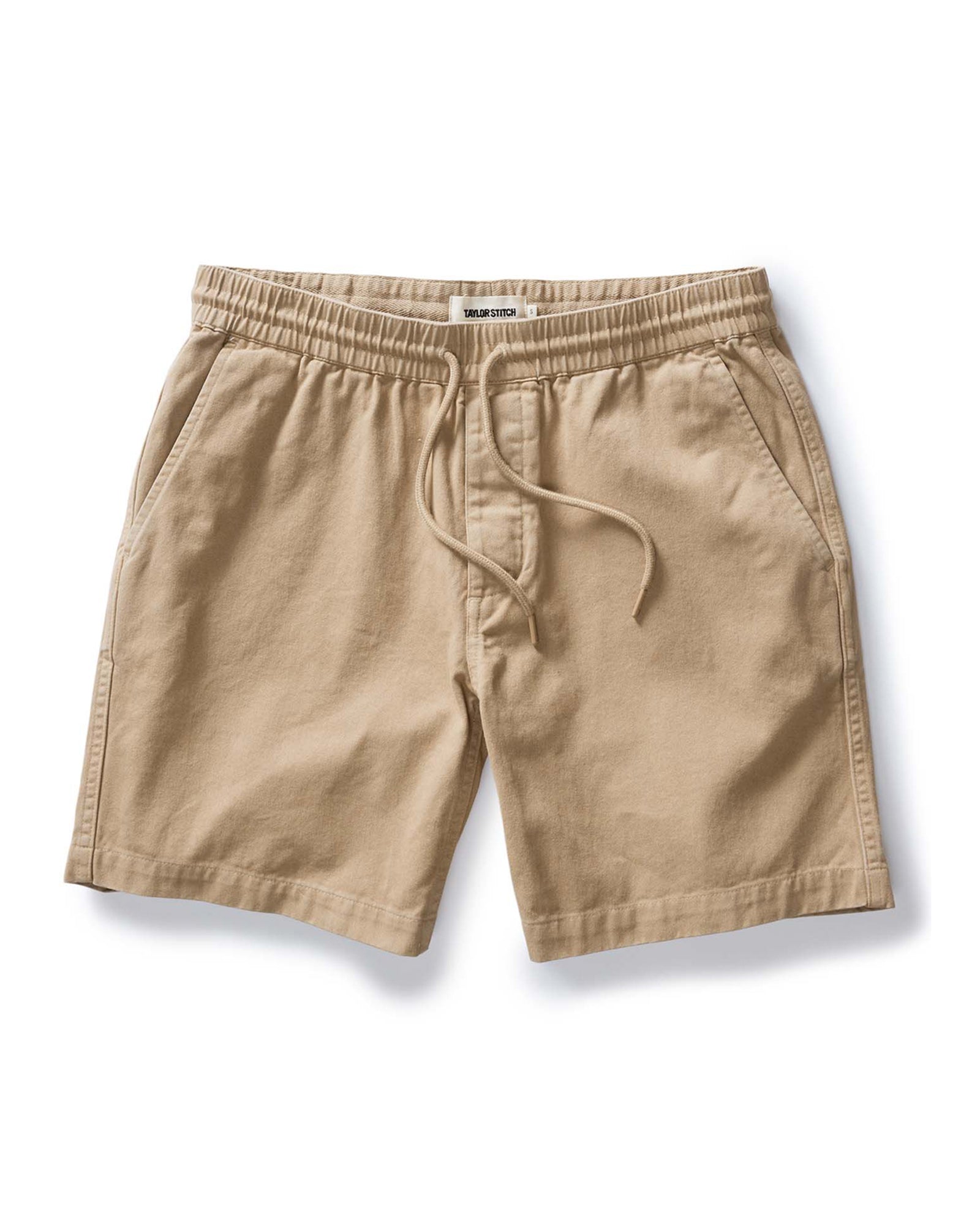flatlay of The Apres Short in Organic Khaki Foundation Twill, Bottoms by Taylor Stitch