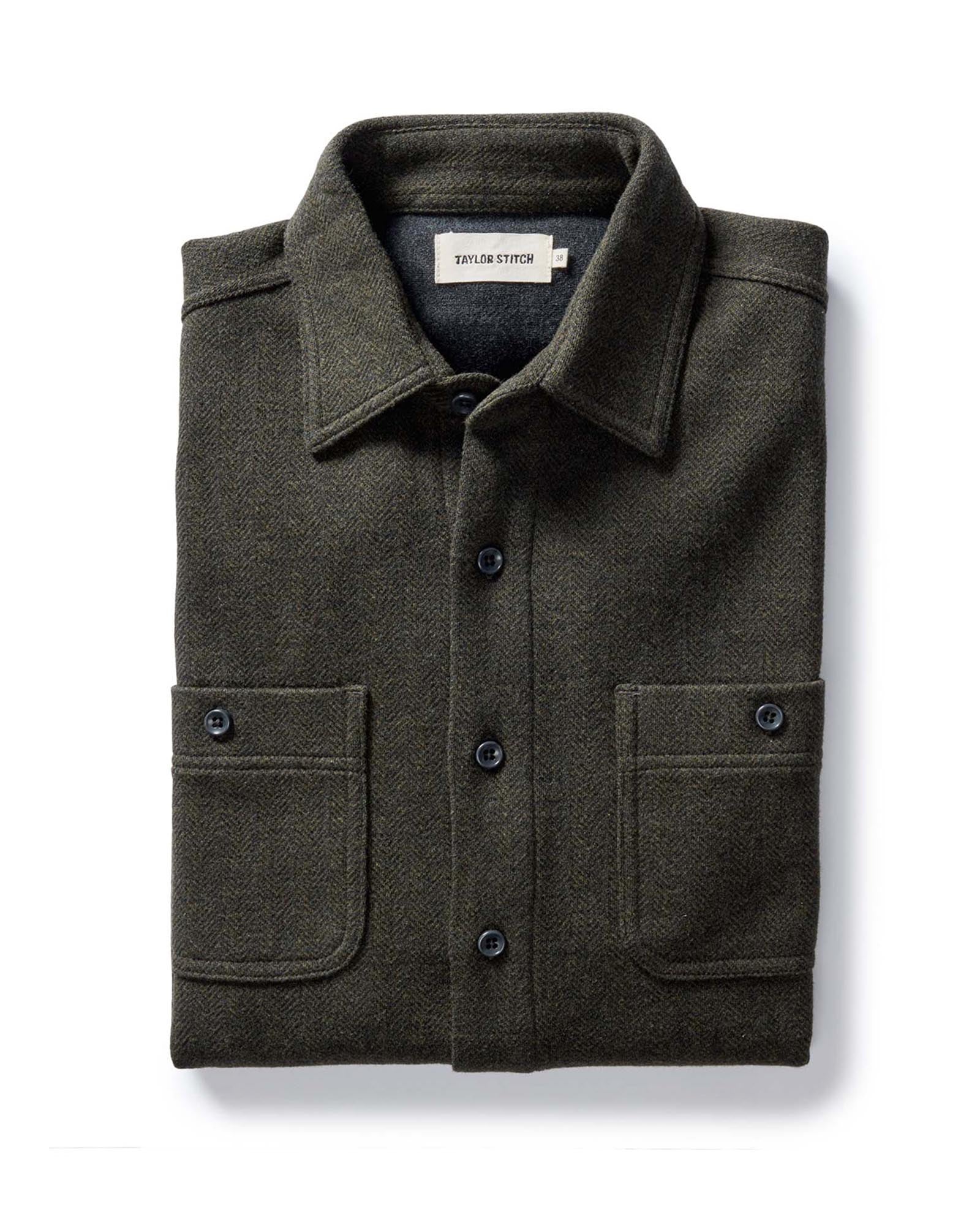 folded flatlay of The Coastline Knit Shirt in Heather Army, Knits by Taylor Stitch
