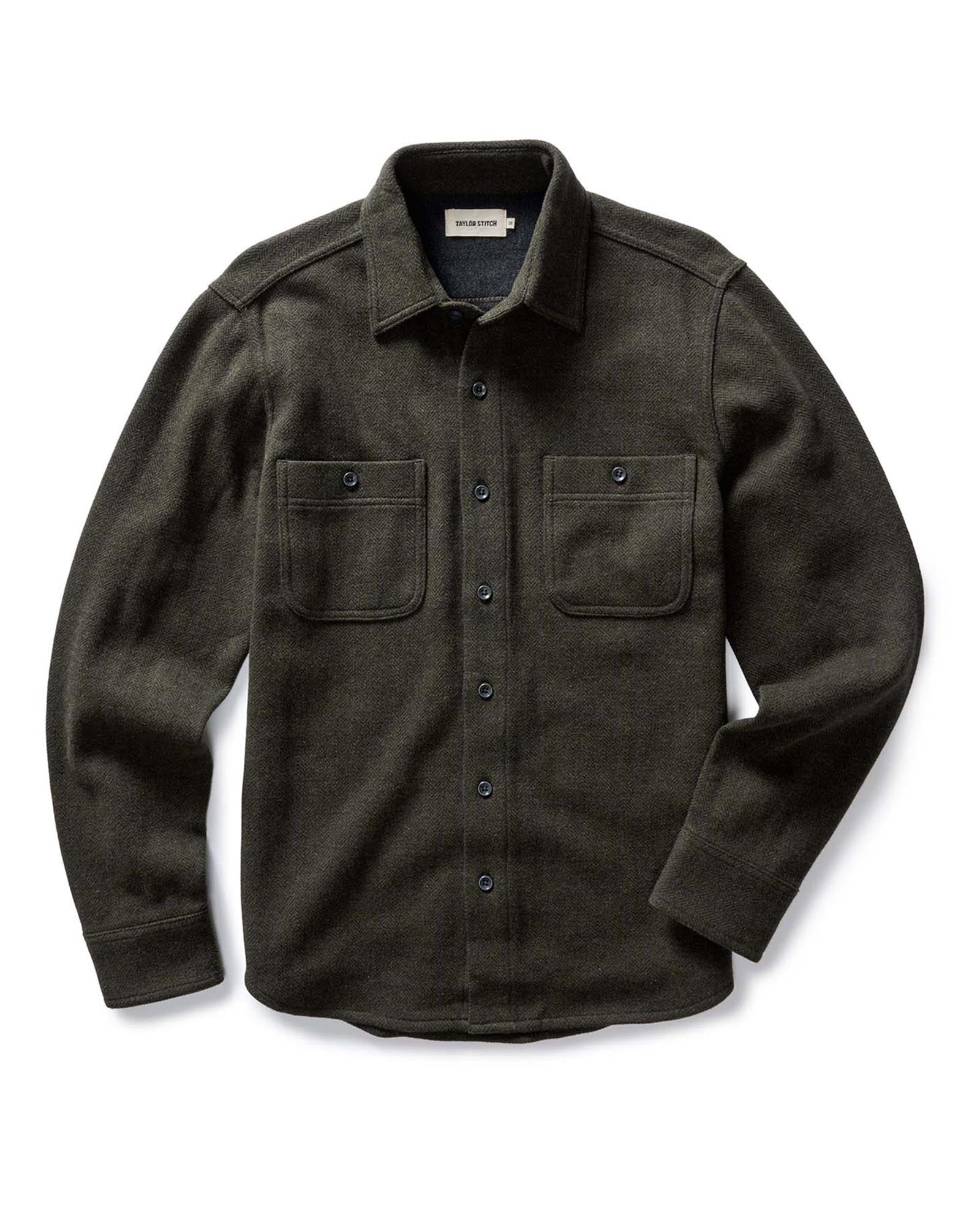 flatlay of The Coastline Knit Shirt in Heather Army, Knits by Taylor Stitch