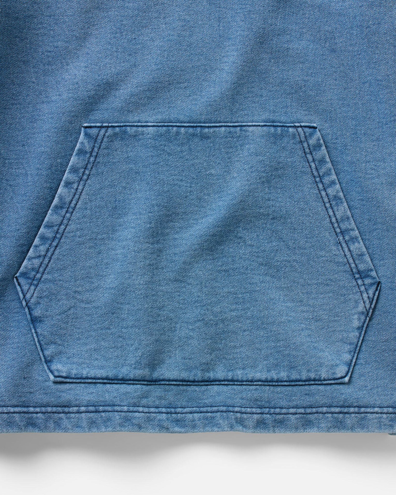 material shot of the pocket on The Baja Pullover in Washed Indigo Terry, Knits by Taylor Stitch