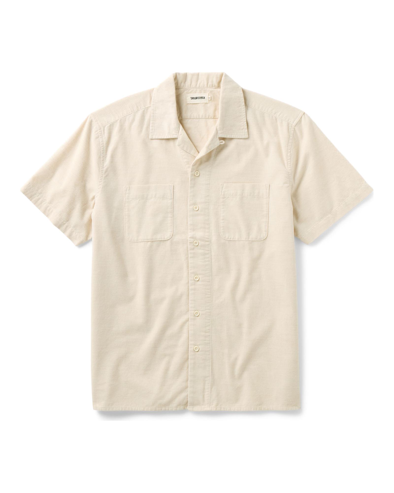 flatlay of The Conrad Shirt in Heather Oat Pincord, Wovens by Taylor Stitch