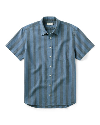 flatlay of The Short Sleeve California in Blue Stone Stripe Hemp
