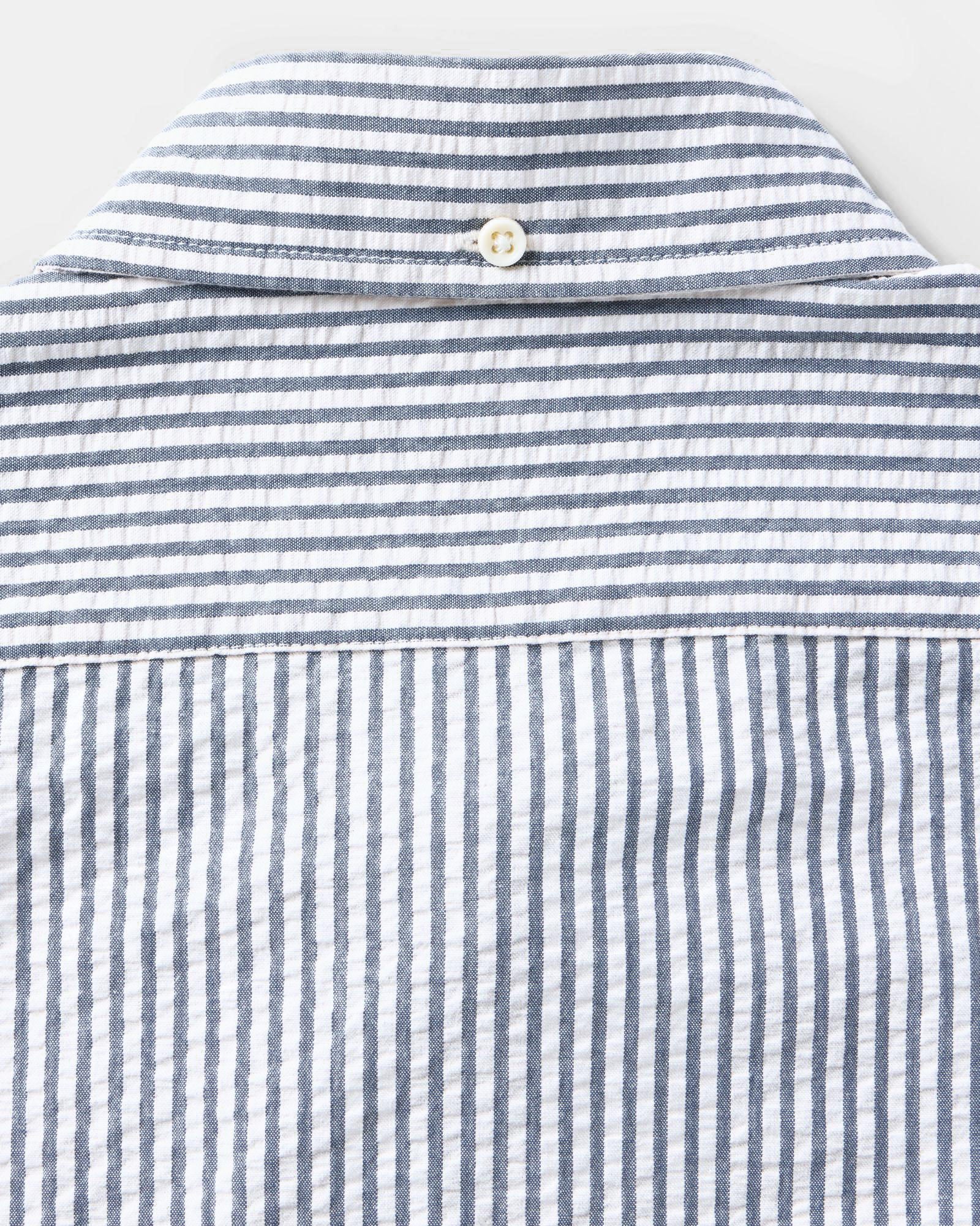 flatlay of The Short Sleeve Jack in Steel Blue Stripe Seersucker, Wovens by Taylor Stitch