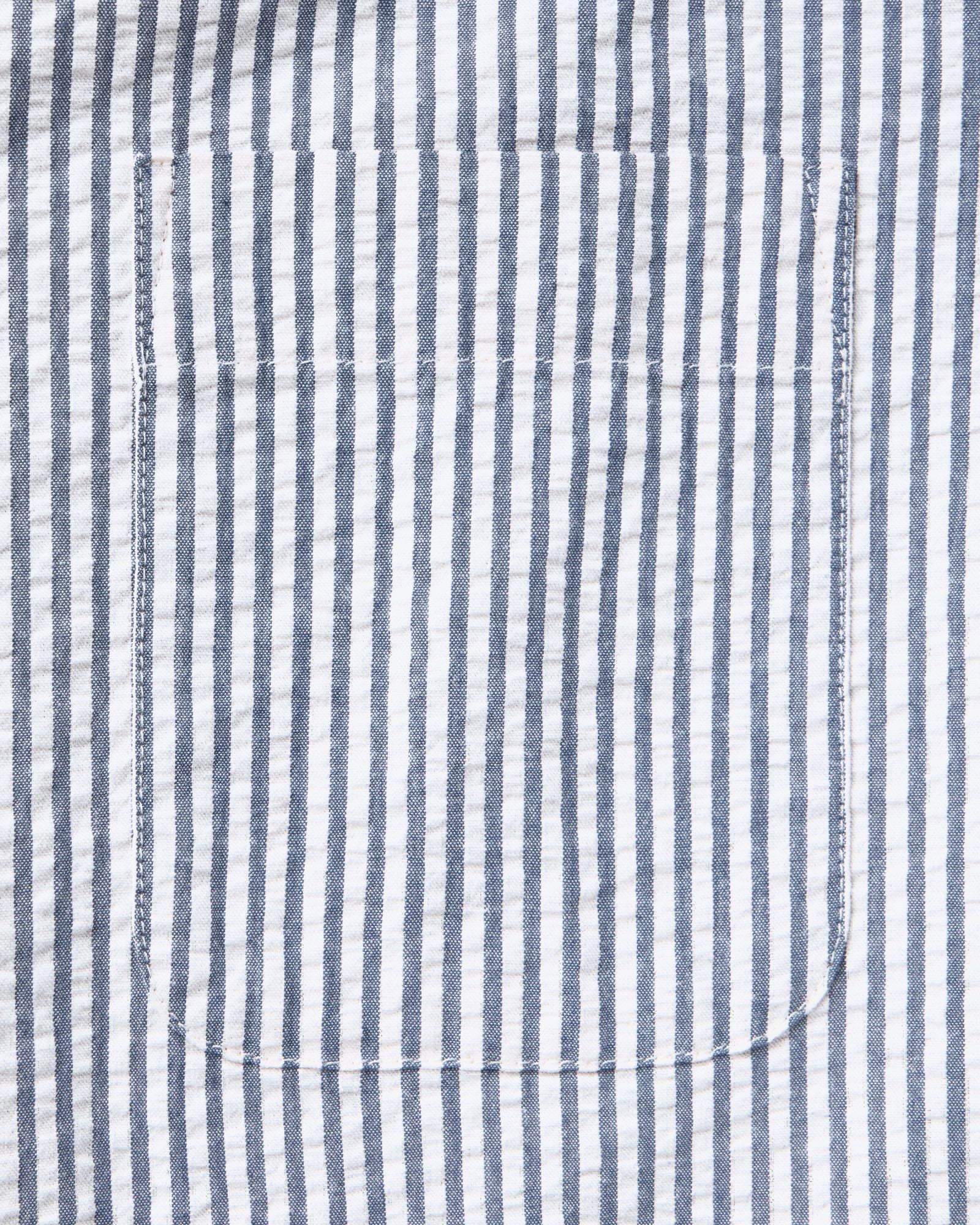flatlay of The Short Sleeve Jack in Steel Blue Stripe Seersucker, Wovens by Taylor Stitch