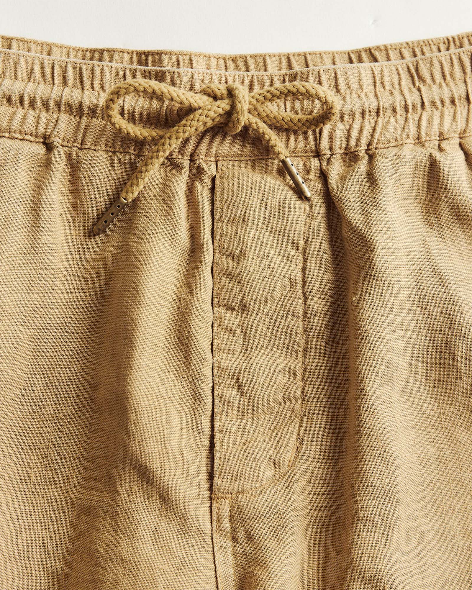 material shot of the waistband on The Apres Short in Wheat Hemp, Bottoms by Taylor Stitch