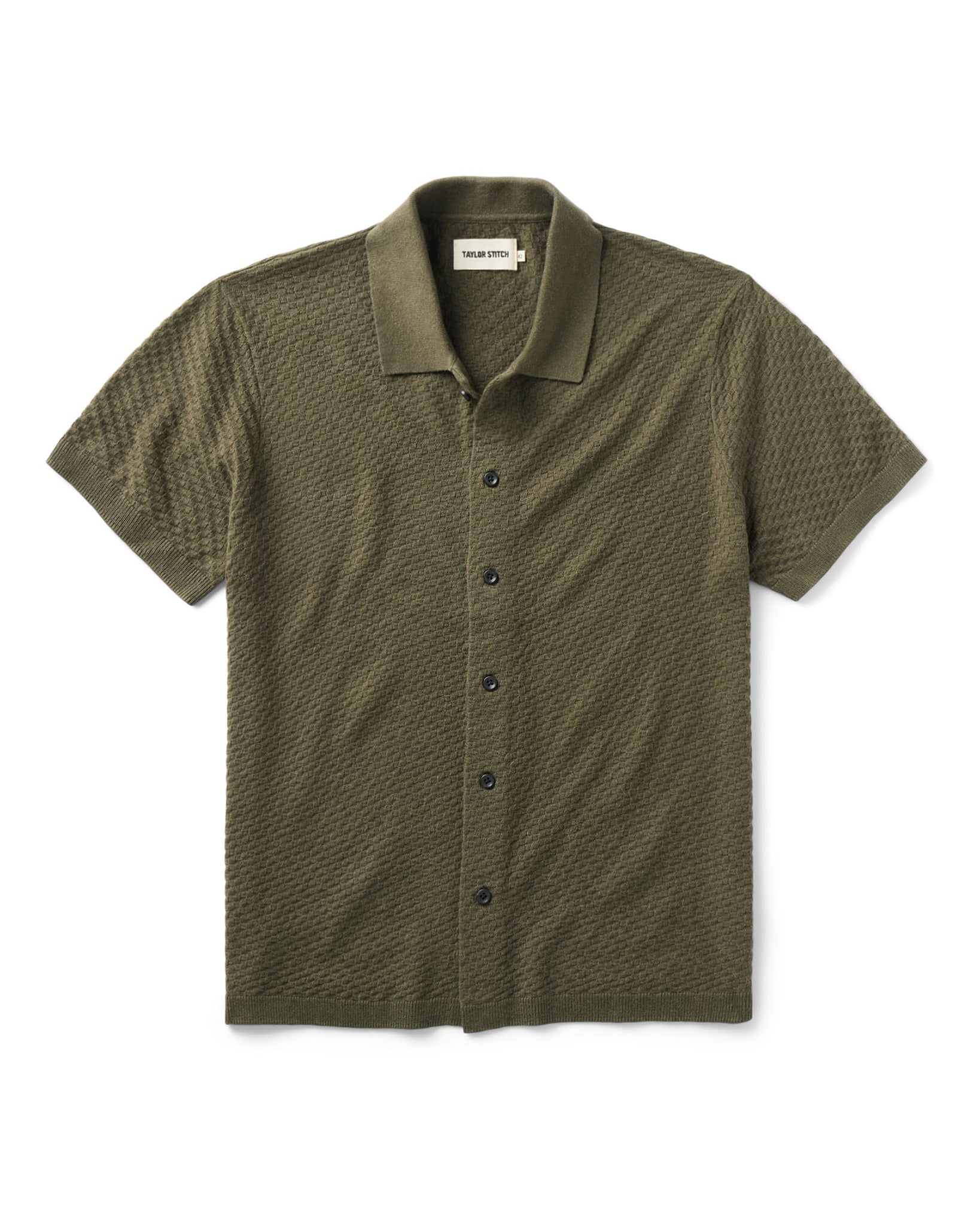 flatlay of The Arlo Sweater Polo in Cilantro Texture Knit, Knits by Taylor Stitch