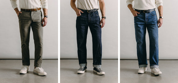 fit model posing in The Democratic and Slim Foundation Pant in Organic Espresso.
