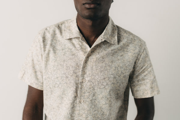 Model Wearing The Hawthorne Camp Collar Shirt with chinos