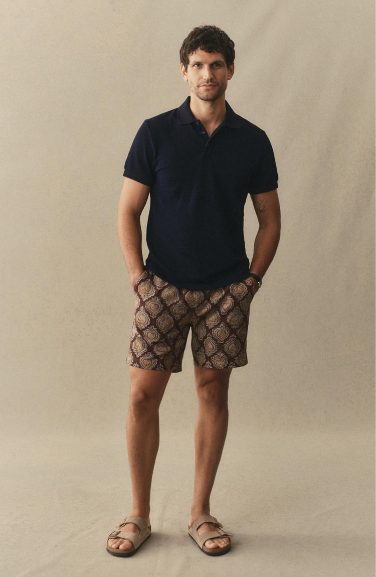 fit model posing in The Pacific Polo in Rinsed Indigo Pique