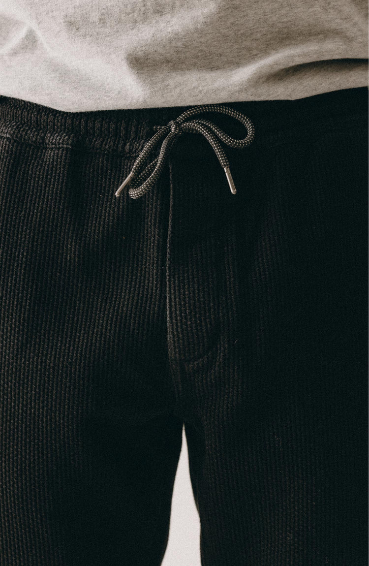 Model wearing The Après Pant in Black Indigo Sashiko