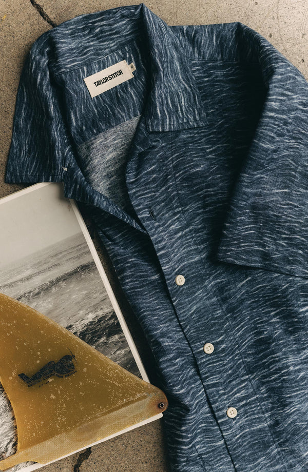 editorial flatlay of The Davis Shirt in High Seas folded