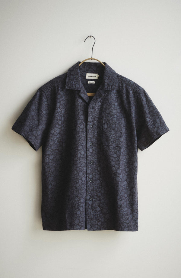 editorial shot of The Hawthorne Shirt in Japanese Night Bloom Jacquard hanging