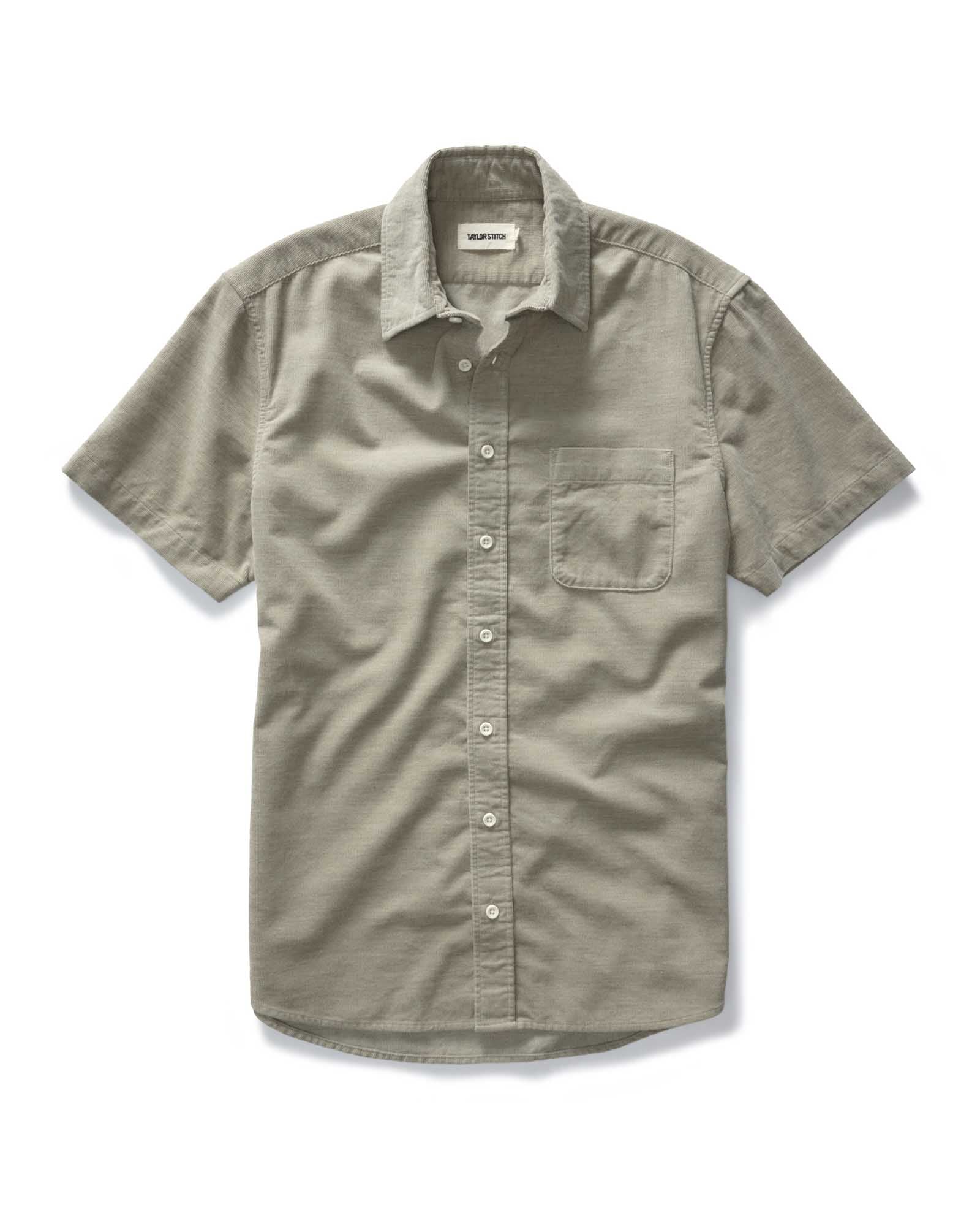 flatlay of The Short Sleeve California in Heather Moss Cord, Wovens by Taylor Stitch