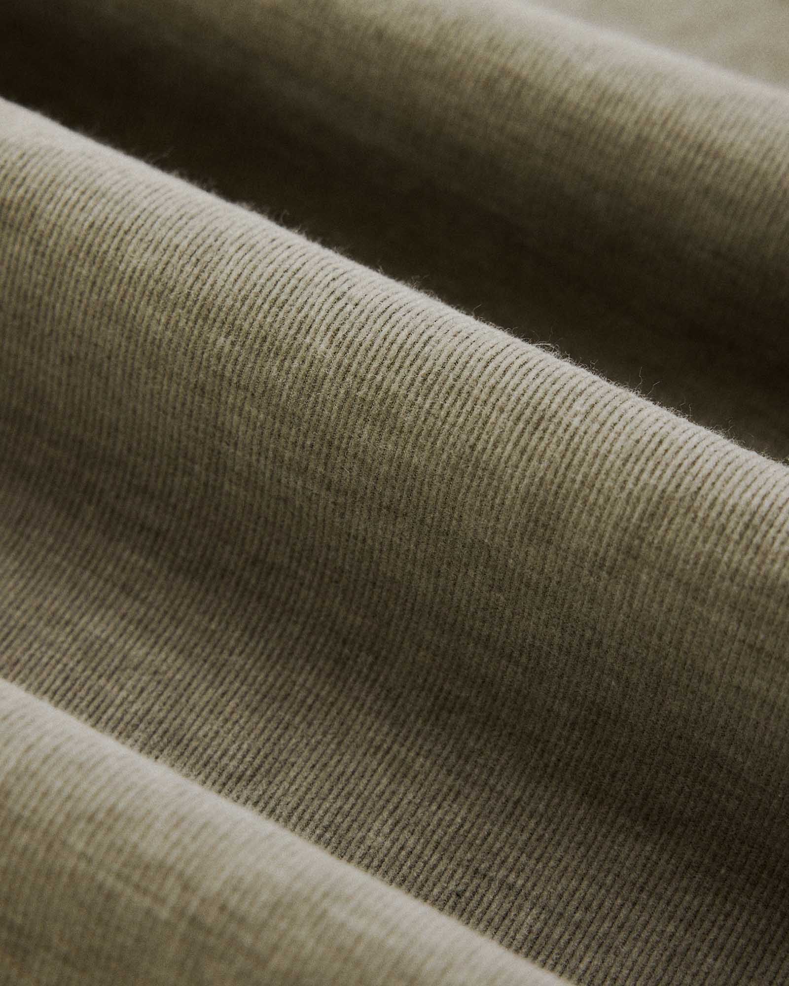 material shot of the collar on The Short Sleeve California in Heather Moss Cord, Wovens by Taylor Stitch