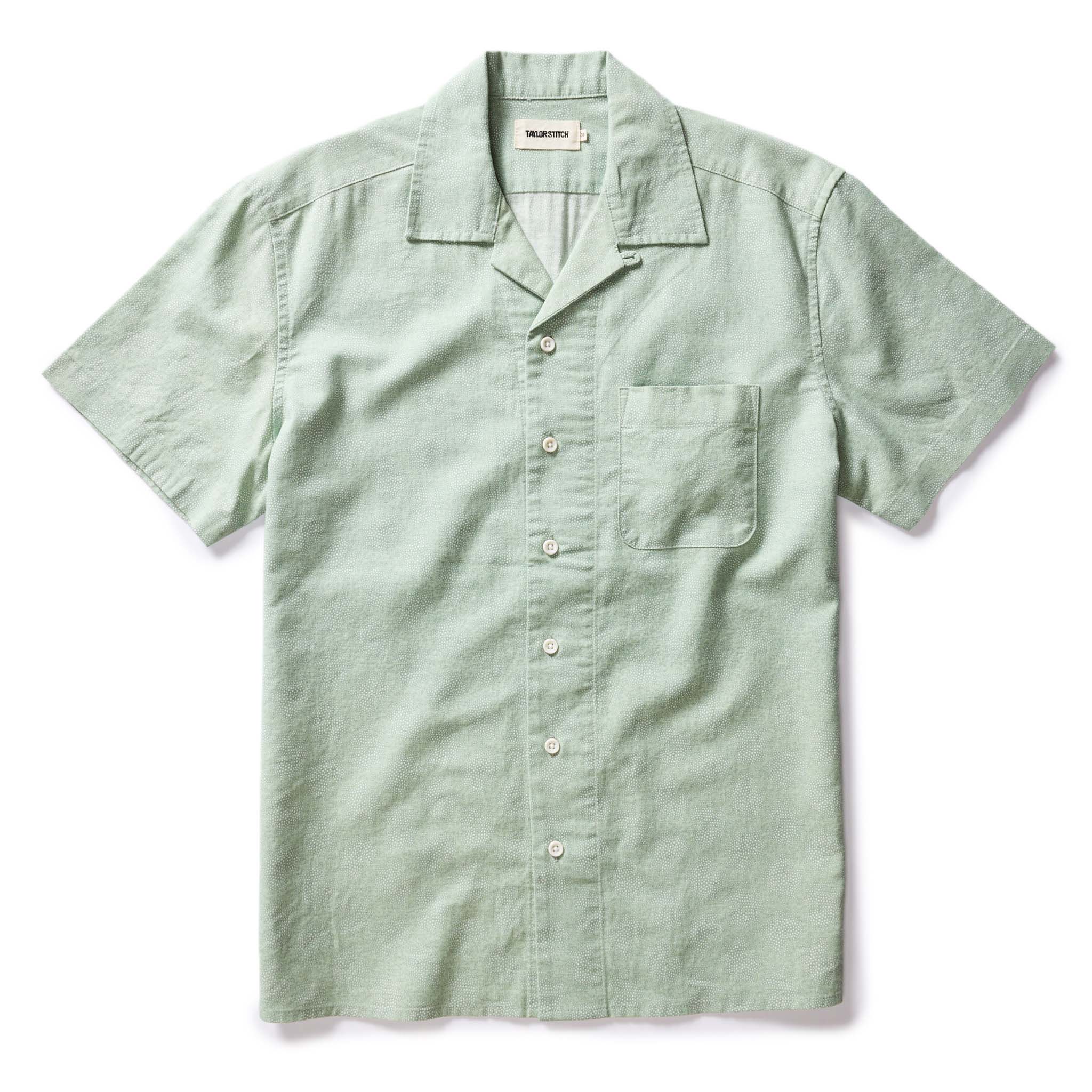 flatlay of The Short Sleeve Hawthorne in Sea Moss Floral, Wovens by Taylor Stitch