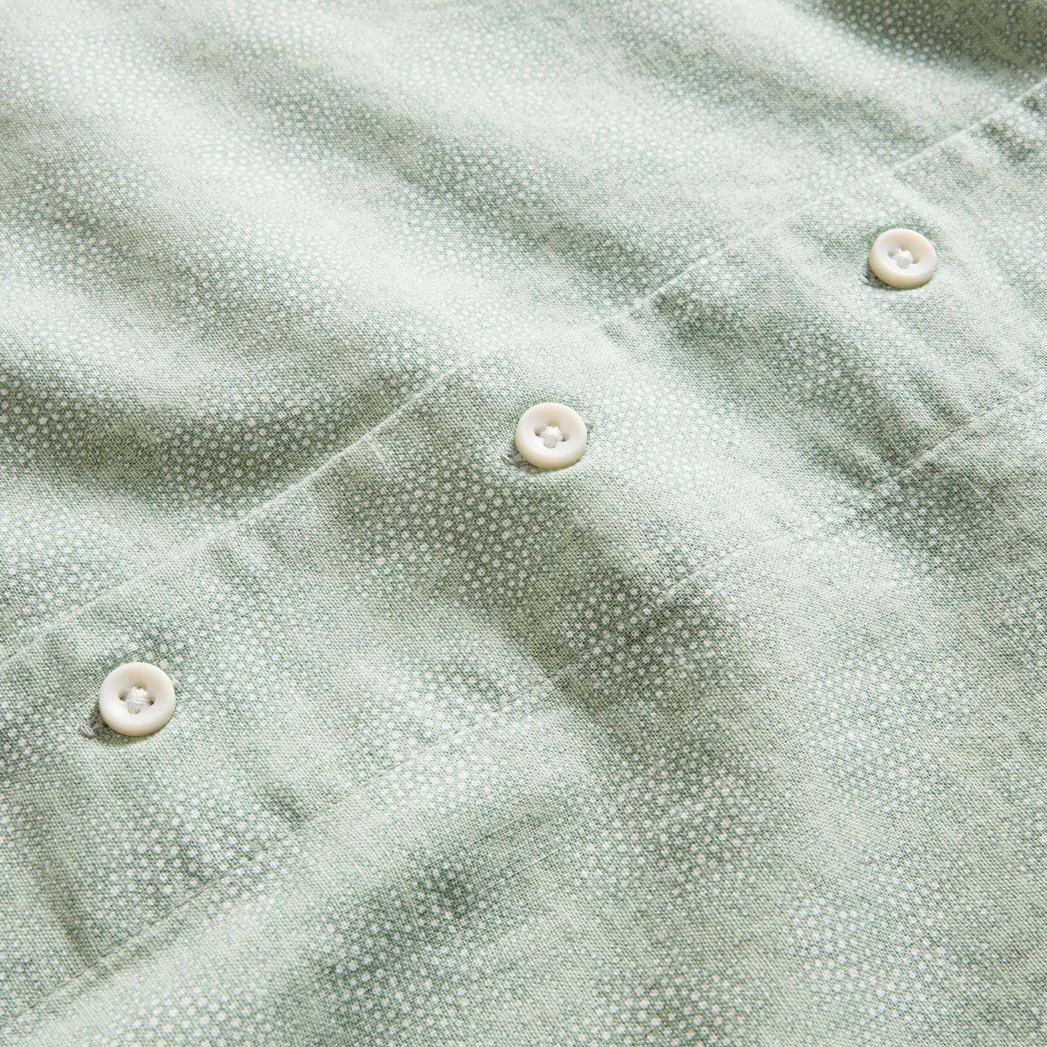 material shot of the buttons on The Short Sleeve Hawthorne in Sea Moss Floral, Wovens by Taylor Stitch