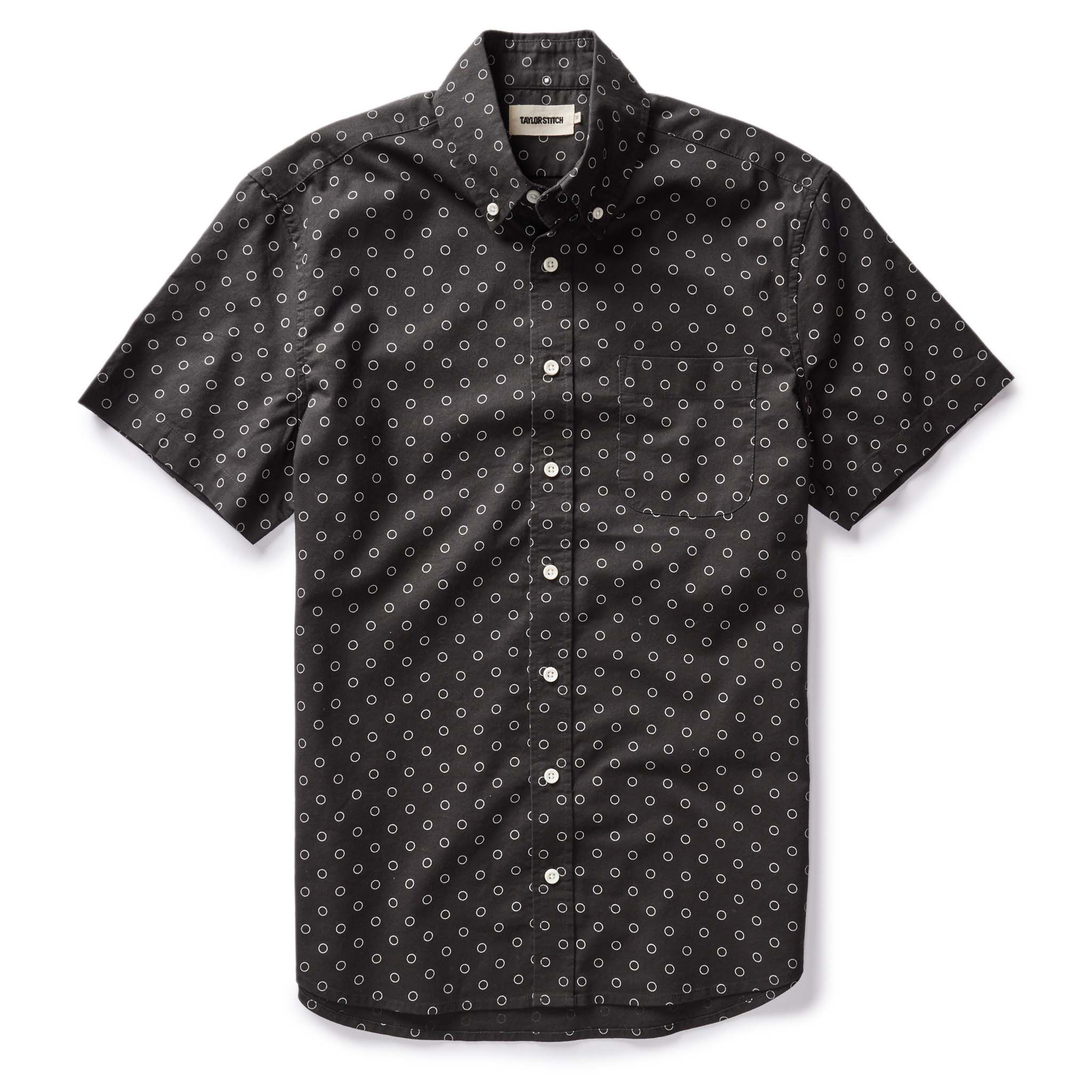 flatlay of The Short Sleeve Jack in Asphalt Dot, Wovens by Taylor Stitch