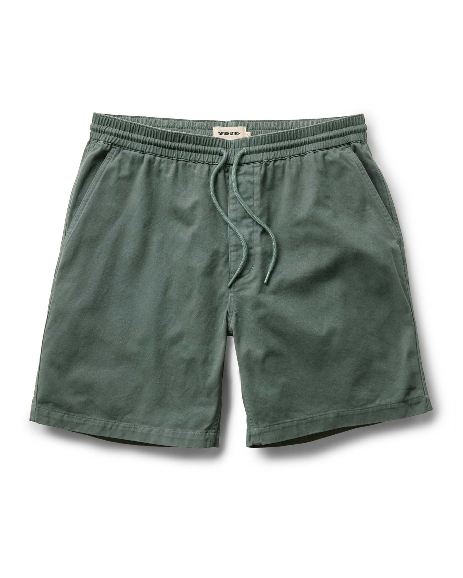 flatlay of The Apres Short in Organic Deep Sea Foundation Twill, Bottoms by Taylor Stitch