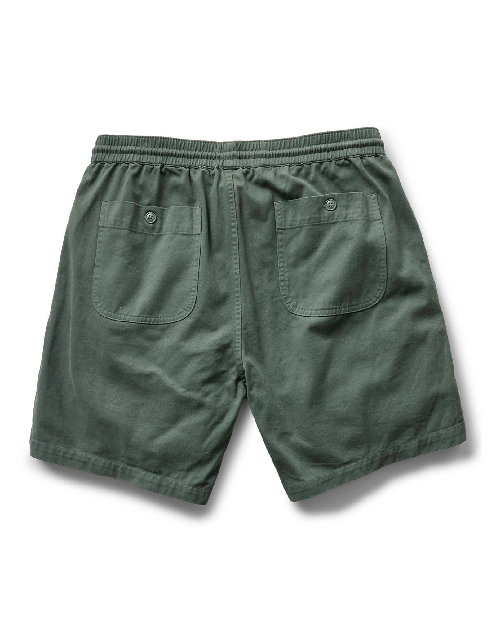 flatlay of the back of The Apres Short in Organic Deep Sea Foundation Twill, Bottoms by Taylor Stitch