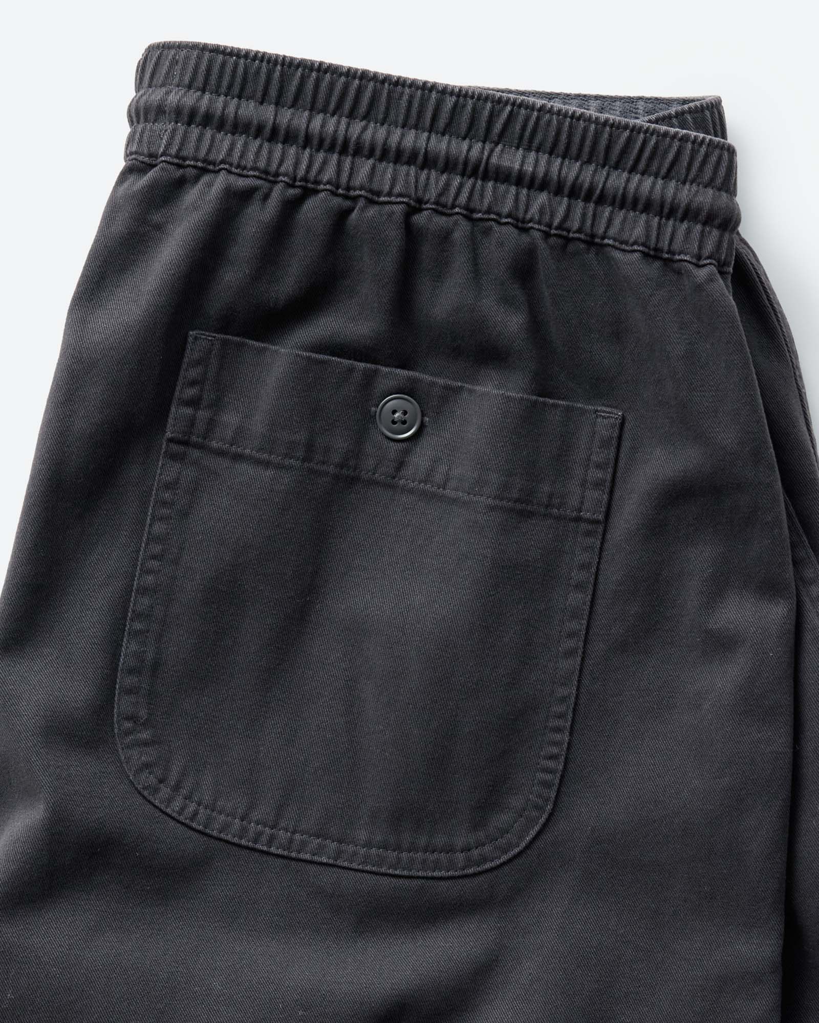 material shot of the back pocket on The Apres Short in Organic Faded Black Foundation Twill, Bottoms by Taylor Stitch