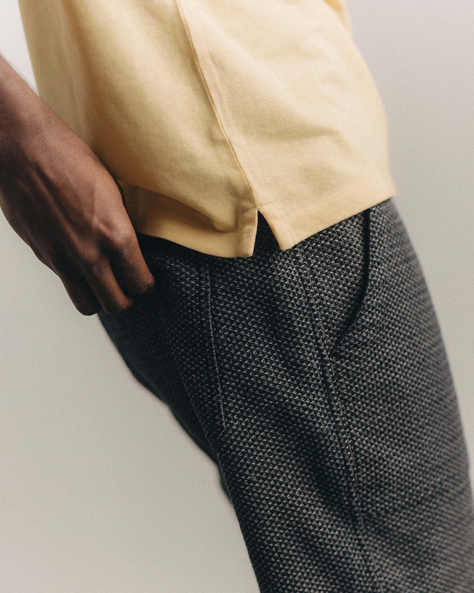 fit model showing pocket detailing on The Breakwater Pant in Charcoal Sashiko, Bottoms by Taylor Stitch