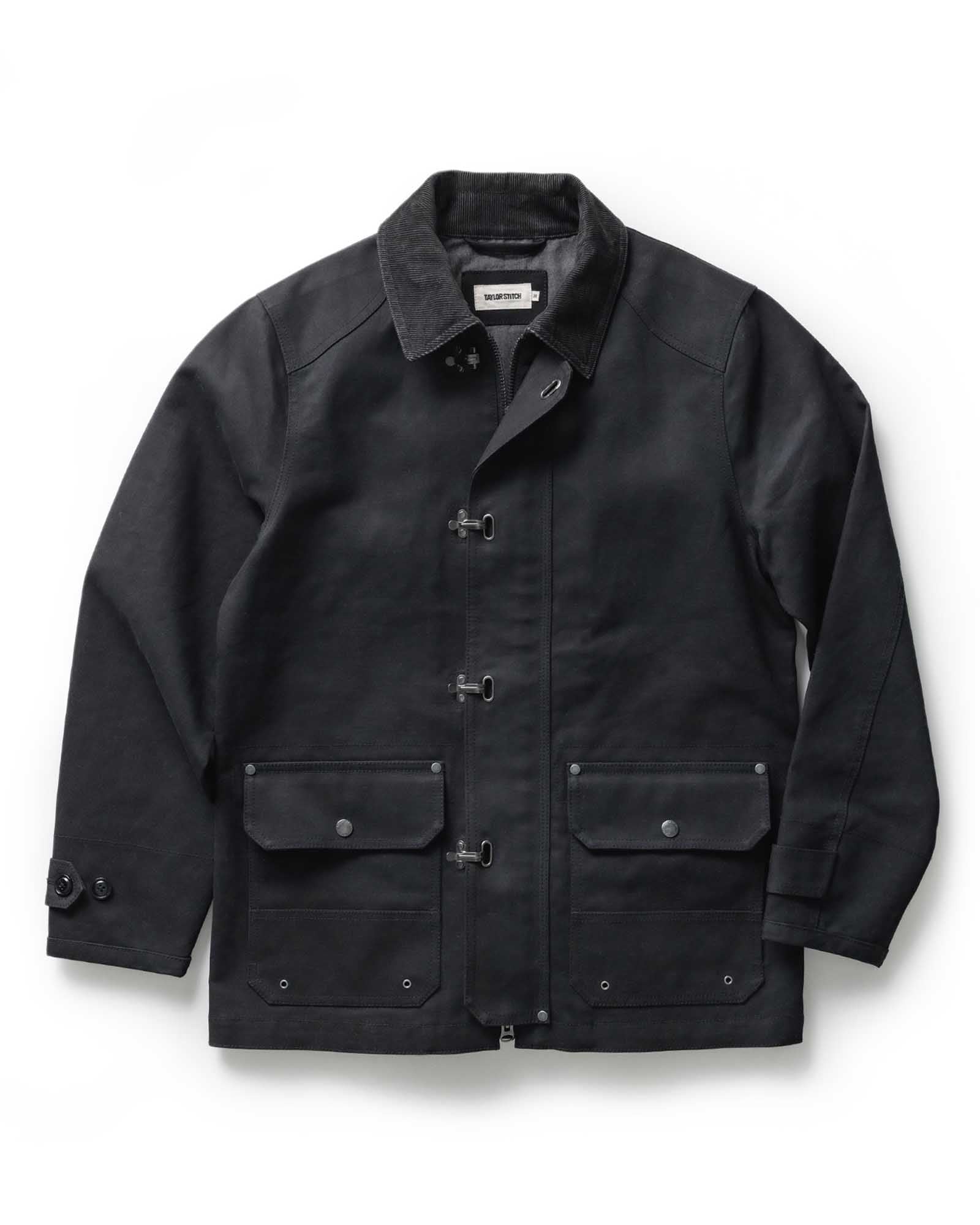 flatlay of The Cinder Jacket in Coal Dry Wax, Outerwear by Taylor Stitch