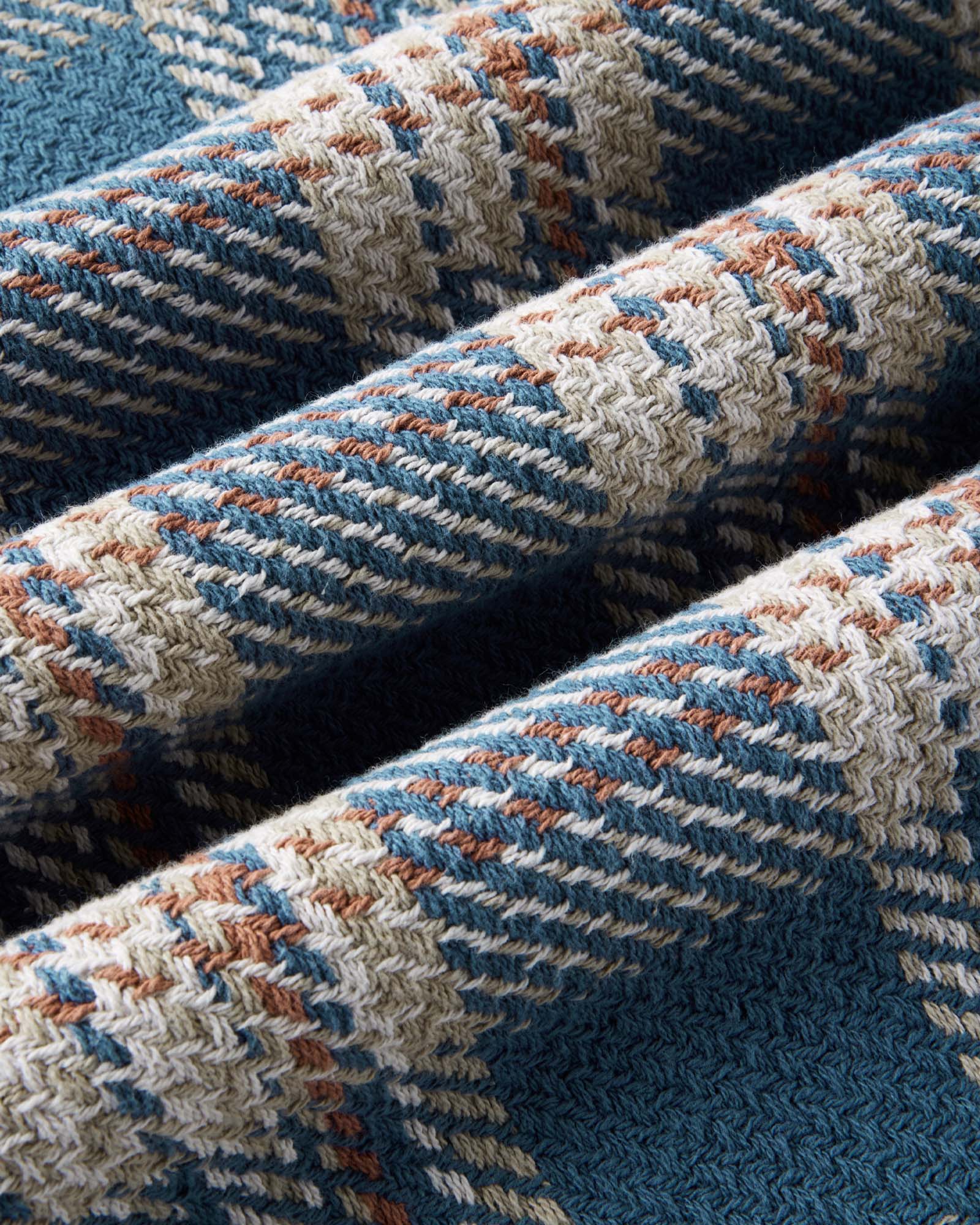 material shot of the fabric on The Cutter Overshirt in Ocean Plaid, Wovens by Taylor Stitch