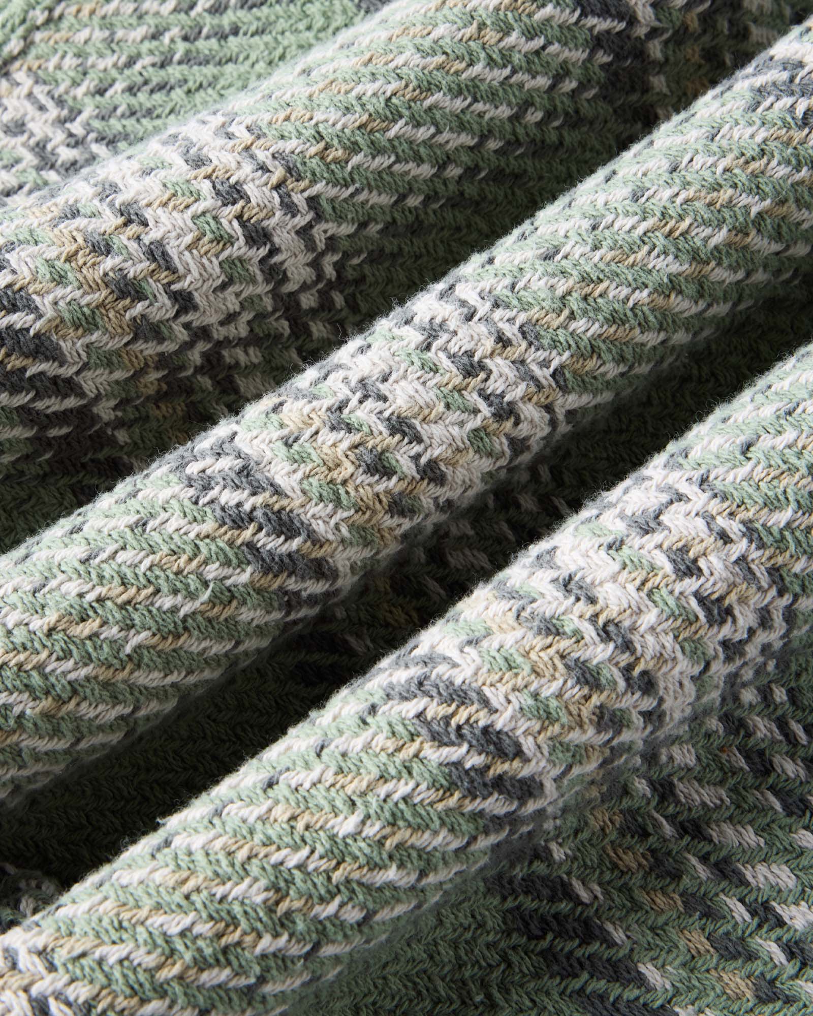 material shot of the fabric on The Cutter Overshirt in Sage Plaid, Wovens by Taylor Stitch