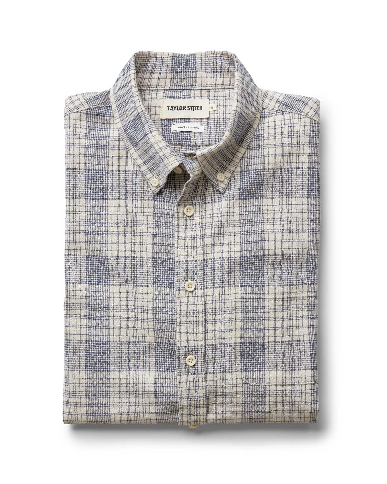 folded flatlay of The Jack in Japanese Oyster Plaid, Wovens by Taylor Stitch