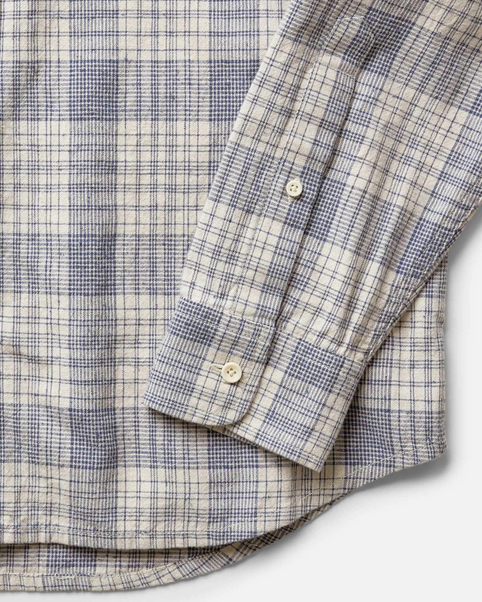 material shot of the sleeve on The Jack in Japanese Oyster Plaid, Wovens by Taylor Stitch