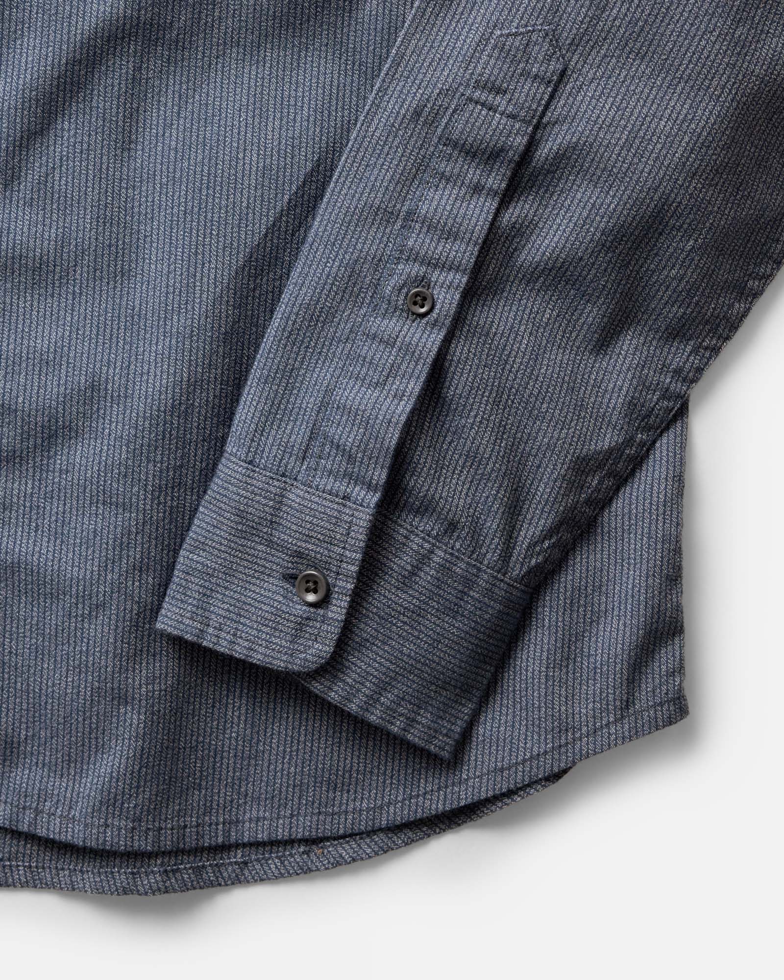 material shot of the cuff on The Jack in Marine Stripe, Wovens by Taylor Stitch