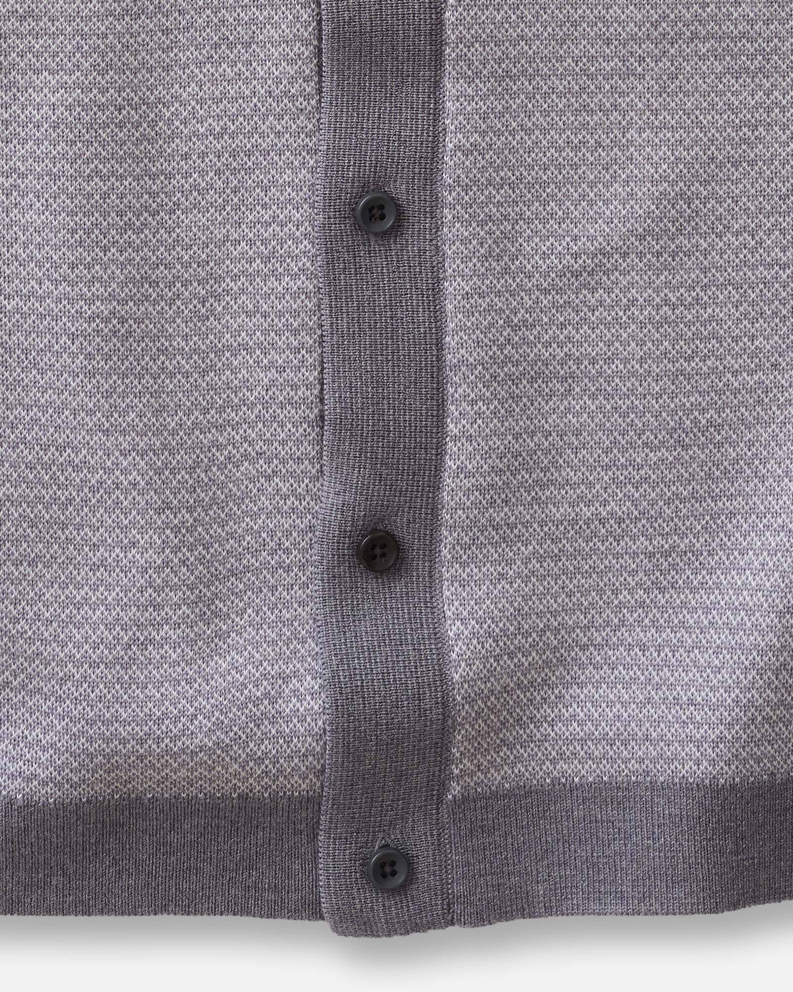 material shot of the buttons on The Nichols Polo in Heather Grey Birdseye Merino, Knits by Taylor Stitch