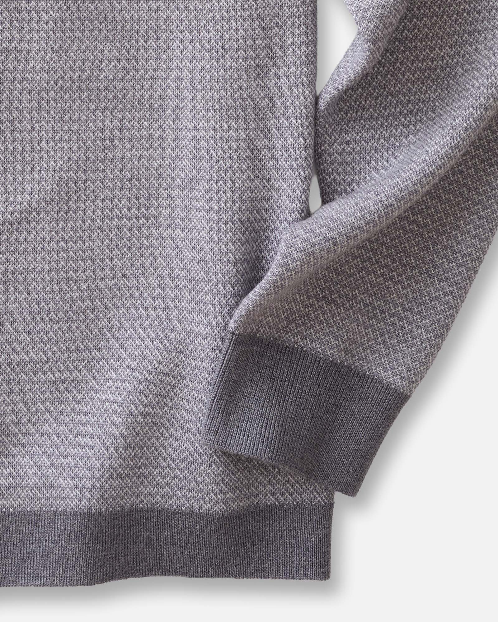 material shot of the sleeve on The Nichols Polo in Heather Grey Birdseye Merino, Knits by Taylor Stitch