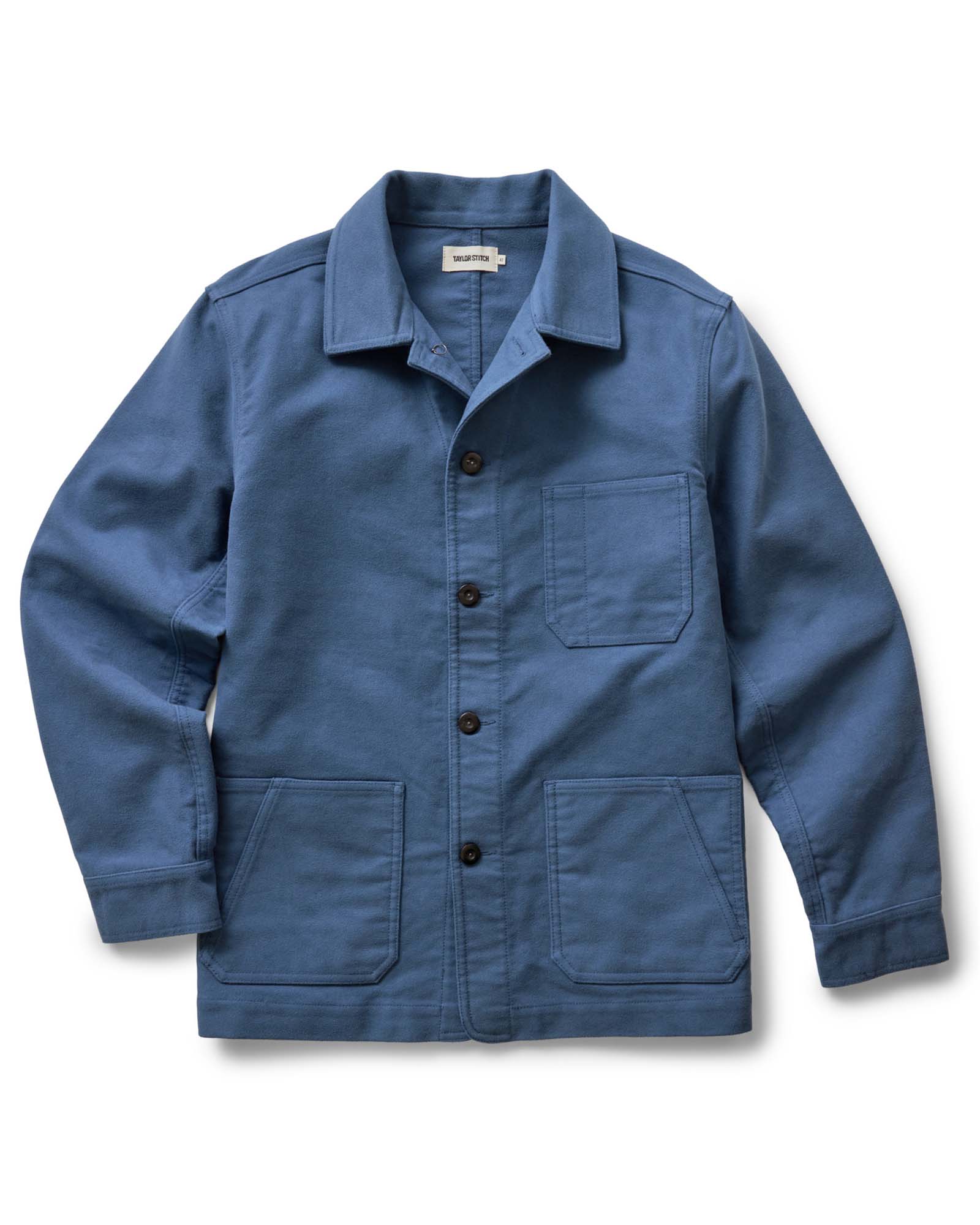 flatlay of The Ojai Jacket in French Blue Moleskin, Outerwear by Taylor Stitch