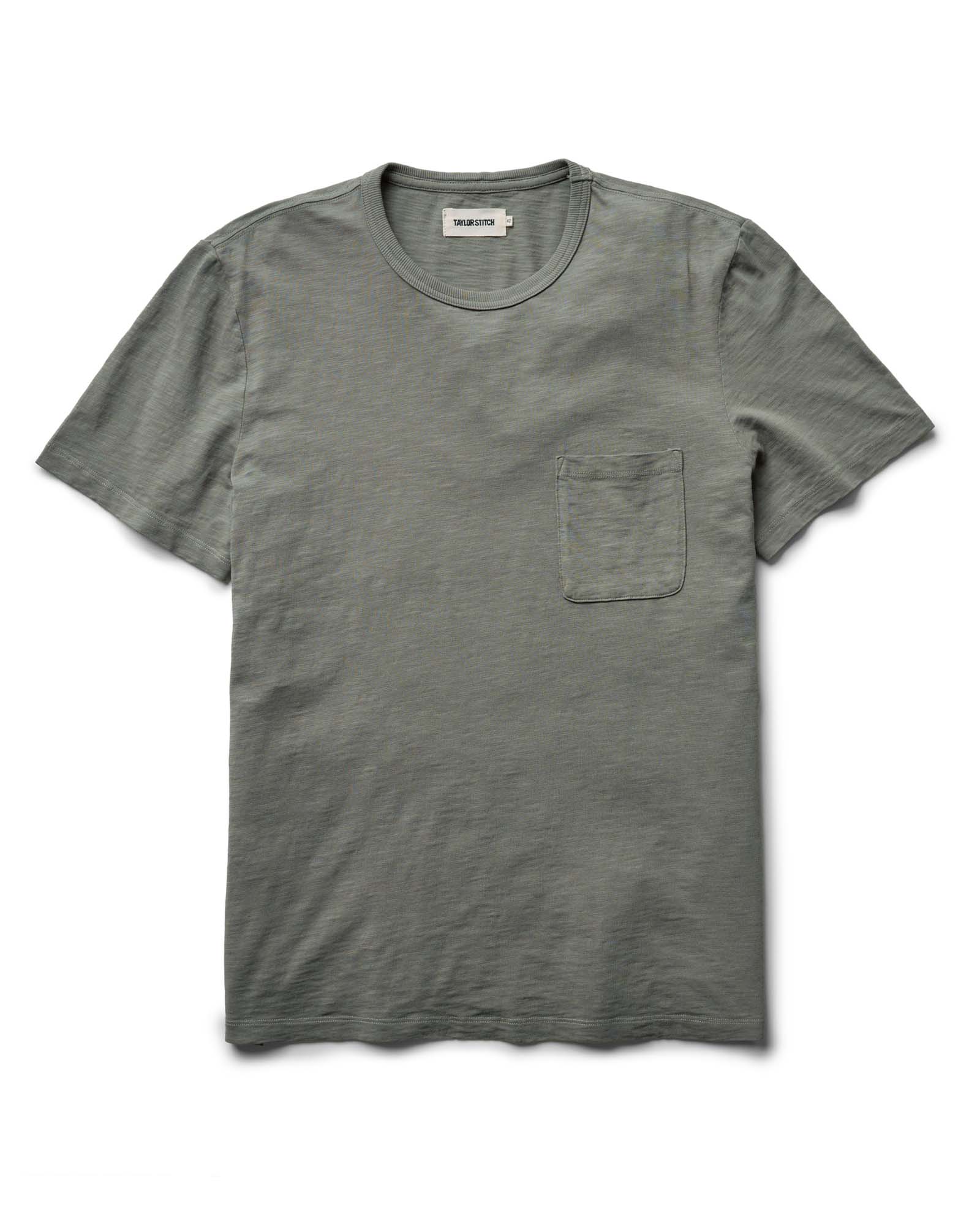 flatlay of The Slub Tee in Smoked Olive, Knits by Taylor Stitch
