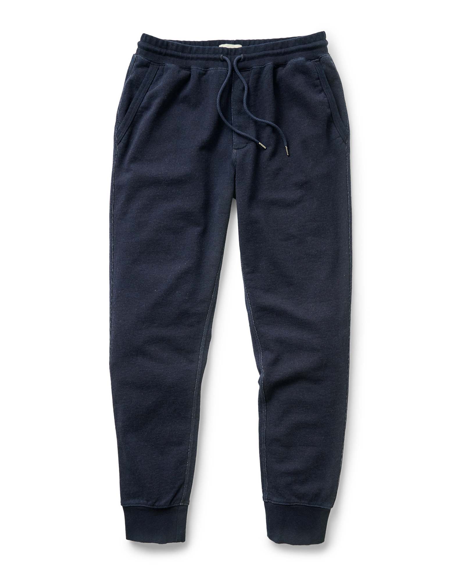 flatlay of The Sunset Pant in Rinsed Indigo Terry, Bottoms by Taylor Stitch