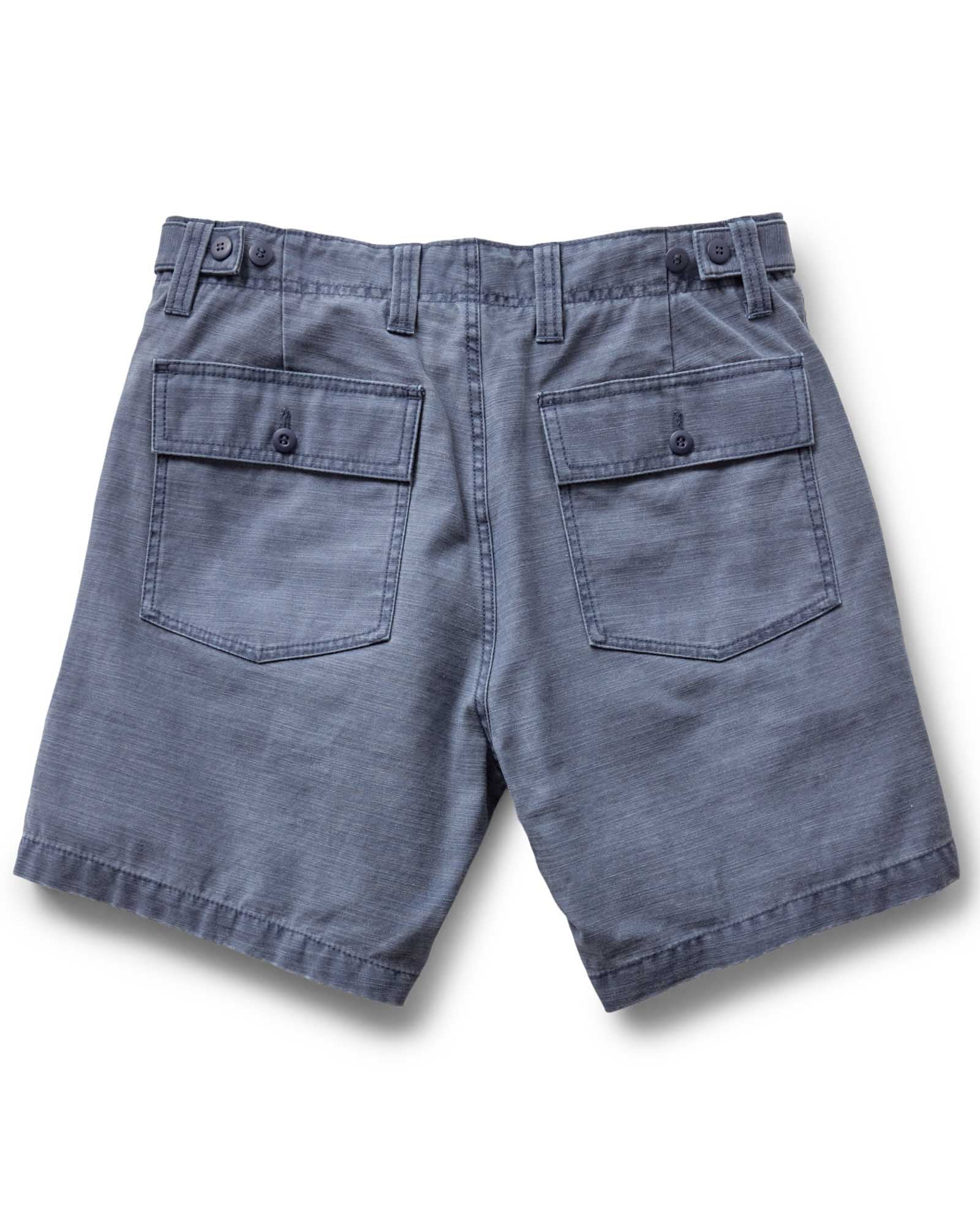 flatlay of the back of The Surplus Short in Dark Navy Reverse Sateen, Bottoms by Taylor Stitch