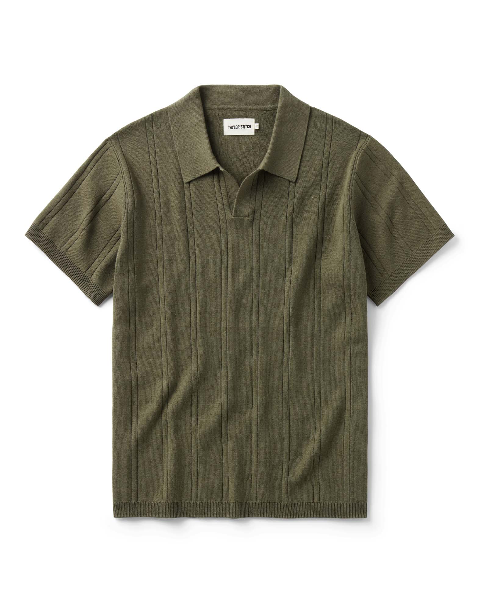 flatlay of The Valencia Sweater Polo in Heather Cilantro Rib, Knits by Taylor Stitch