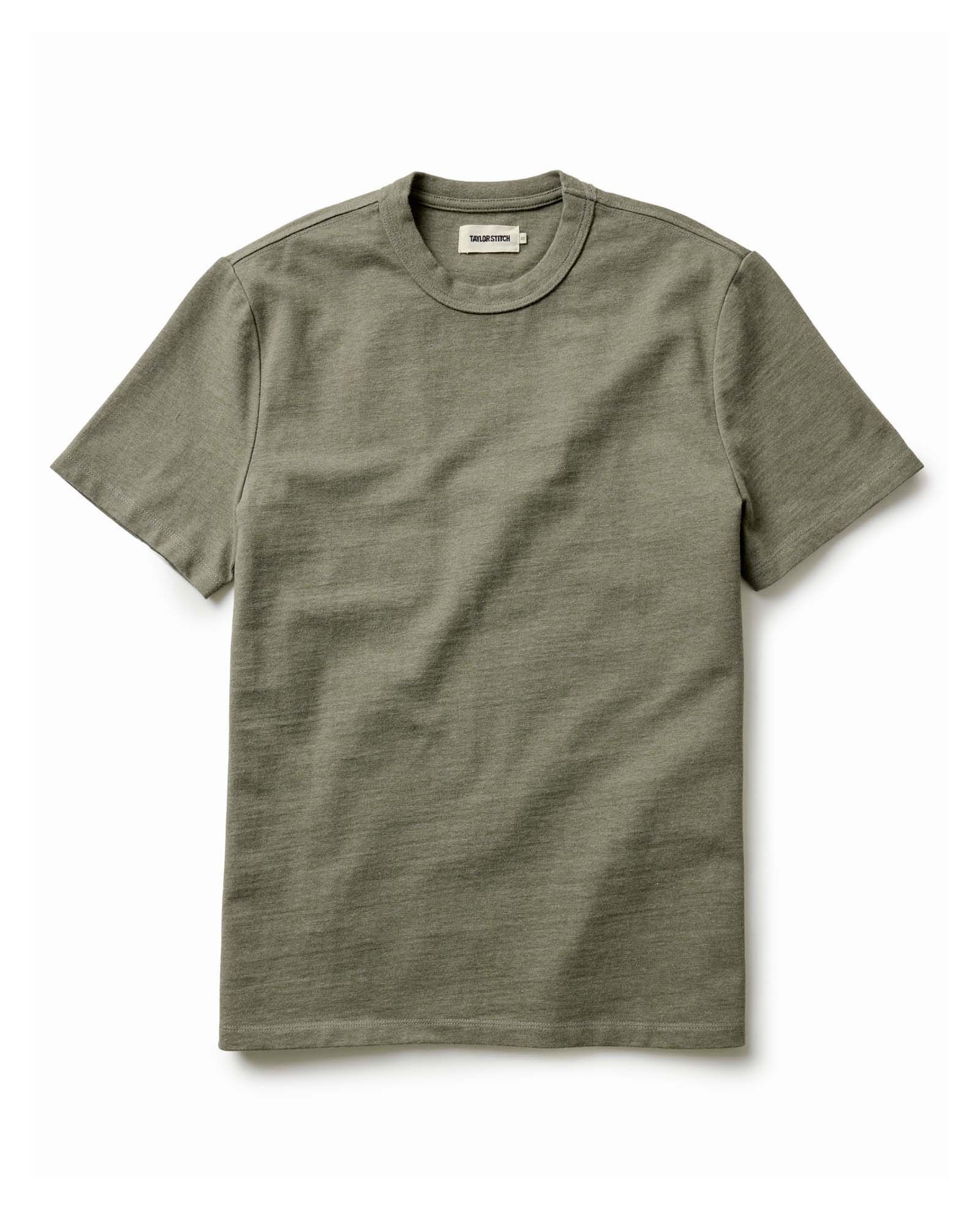 flatlay of The Organic Cotton Shop Tee in Army Twist, Knits by Taylor Stitch