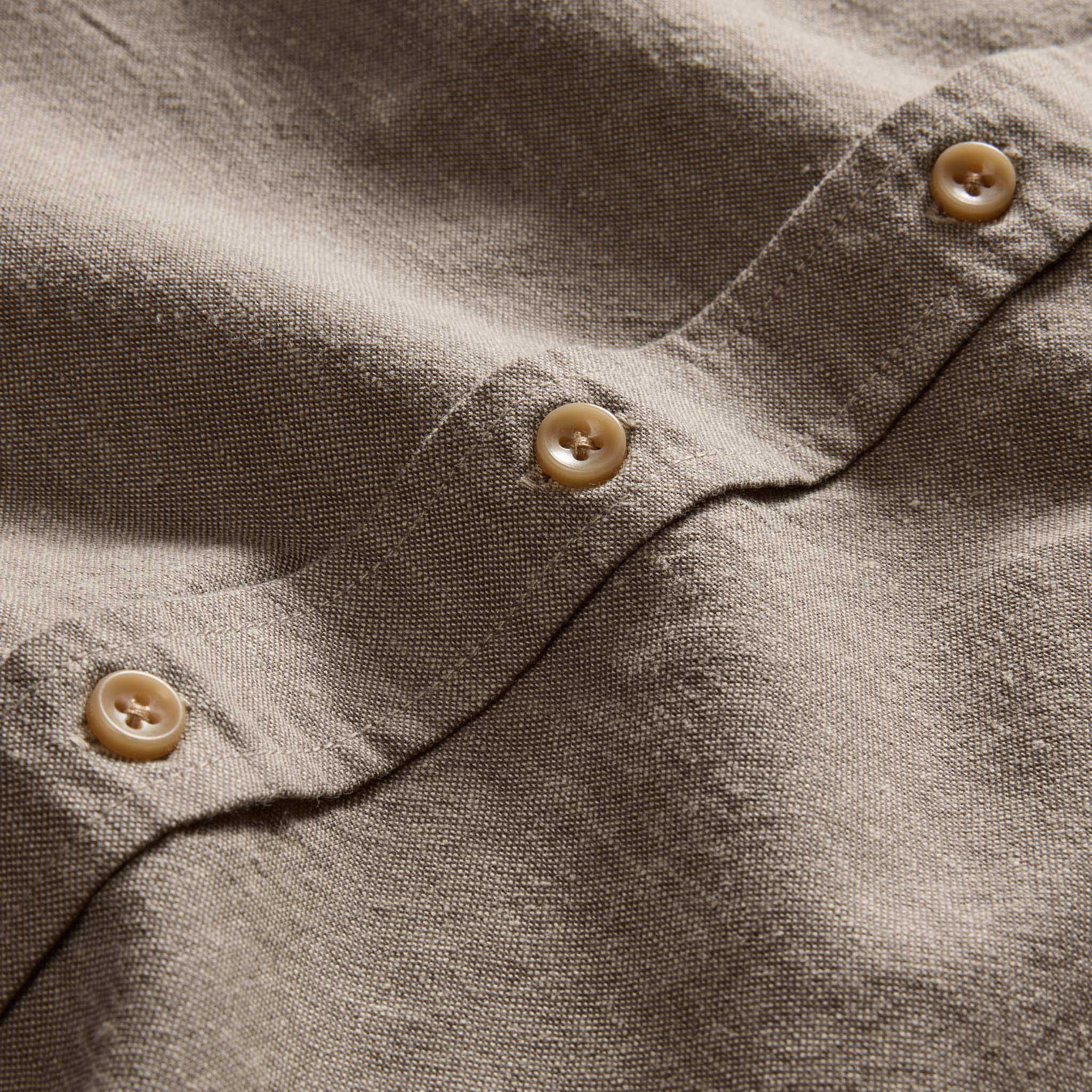 material shot of the buttons on The Utility Shirt in Canteen Nep, Wovens by Taylor Stitch